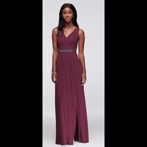 BRAND NEW David's Bridal Beaded Long Bridesmaid Dress (Wine Colour)